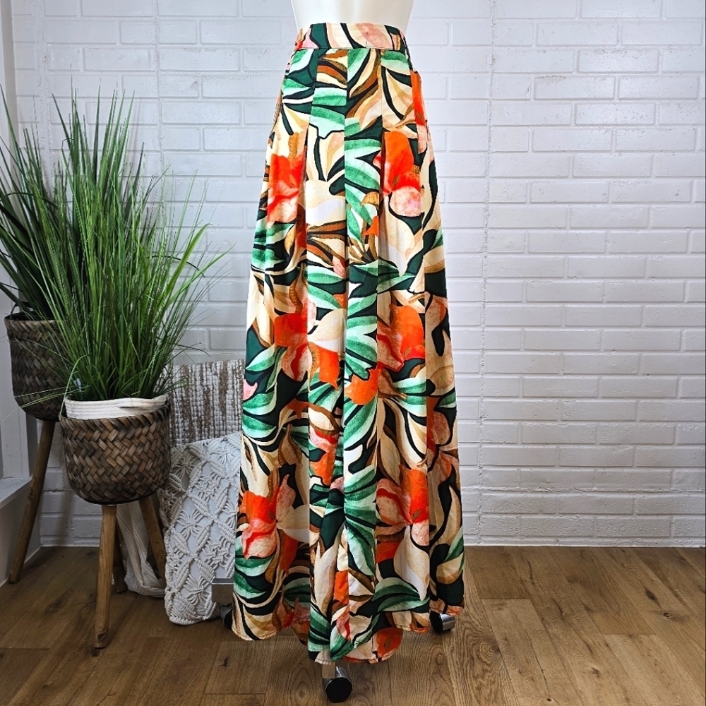 Moon Orchid Tropical Floral Wide Leg Pleated Pull On Pant Size 22 24